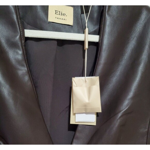ELIE TAHARI V-Neck Faux Leather SingleButton Jacket Chocolate Brown Size 4NWT - Picture 6 of 7